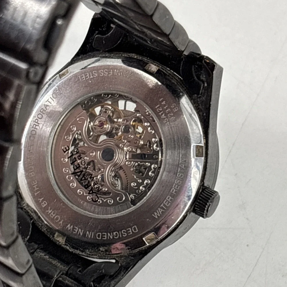 Caravelle New York By Bulova Men's‎ Automatic Gun Metal Watch 45A121 AS-IS